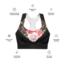 Lade das Bild in den Galerie-Viewer, Longline Sport-BH Red Roses Ansicht Material