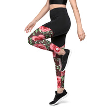 Lade das Bild in den Galerie-Viewer, Fanny Pack Leggings Red Roses Ansicht links bewegung