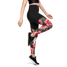 Lade das Bild in den Galerie-Viewer, Fanny Pack Leggings Red Roses Ansicht rechts Bewegung
